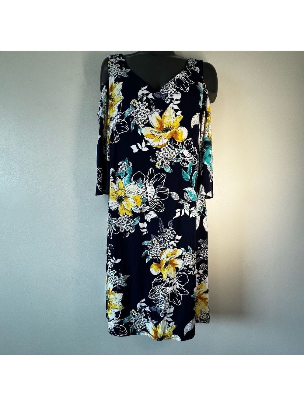 Laura Floral Cold Shoulder Mini Dress - Black, Yellow, and Teal